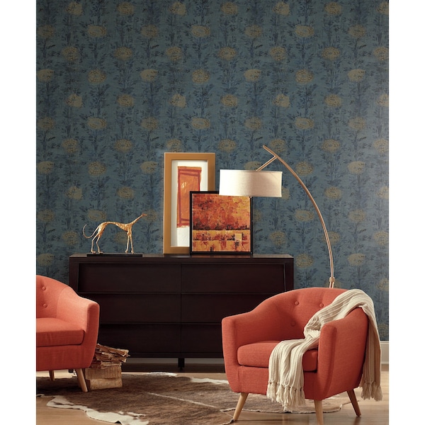 York Wallcoverings French Marigold Blue and Gold Wallpaper - AF6520