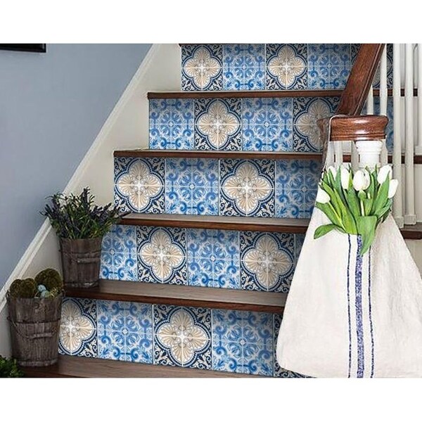 Homeroots 5 x 5 in. Blue Taupe Tobi Peel & Stick Tiles - 400146