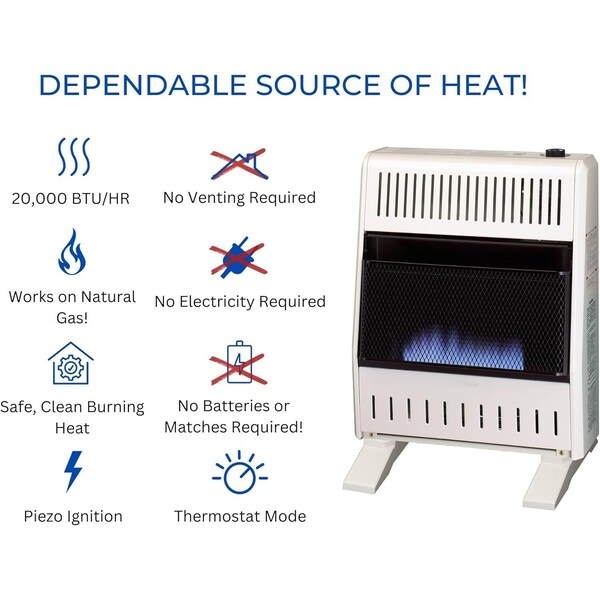 Procom Heating Natural Gas Ventless Blue Flame Heater with Base Feet, 20,000 BTU, T-Stat Control - MN200TBA-B