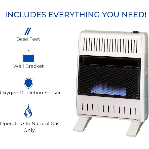 Procom Heating Natural Gas Ventless Blue Flame Heater with Base Feet, 20,000 BTU, T-Stat Control - MN200TBA-B