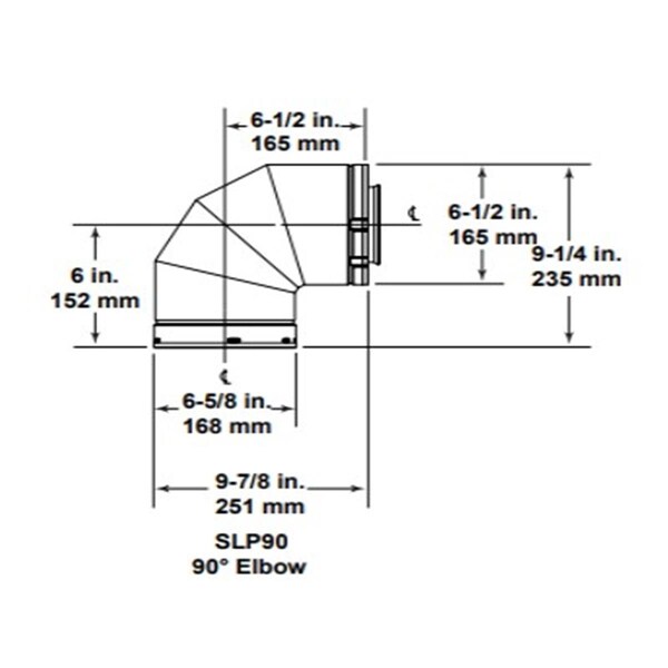 Slp SLP SLP90-BK 90 Degree Elbow Venting Component for Gas Fireplaces; Black - SLP90-BK