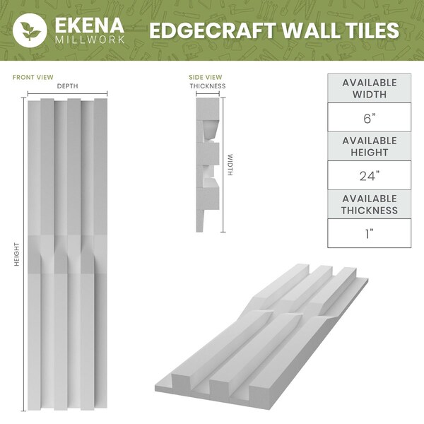 Ekena Millwork 6inW x 24inH x 1inT  EdgeCraft Ness Style Seamless Wall Tile, 8PK - WPPVC06X24ENE8