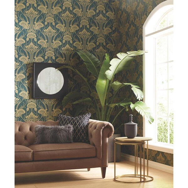 York Wallcoverings Nouveae Damask Green Wallpaper - CA1566