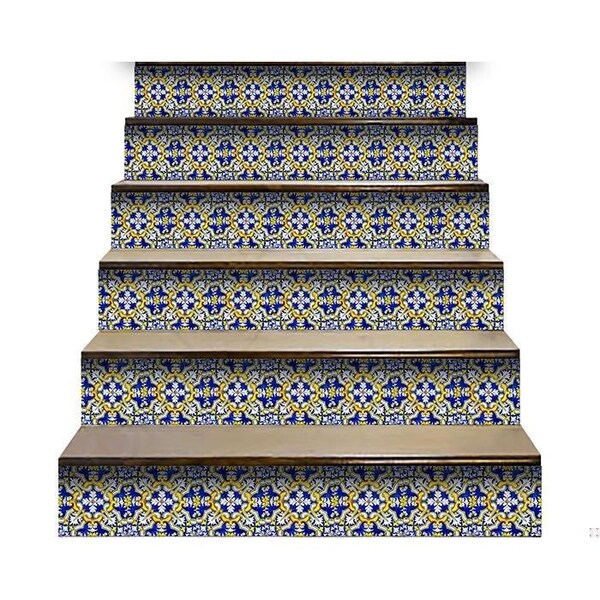 Homeroots 8 x 8 in. Blue & Yellow Links Peel & Stick Tiles - 400094