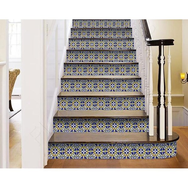 Homeroots 8 x 8 in. Blue & Yellow Links Peel & Stick Tiles - 400094