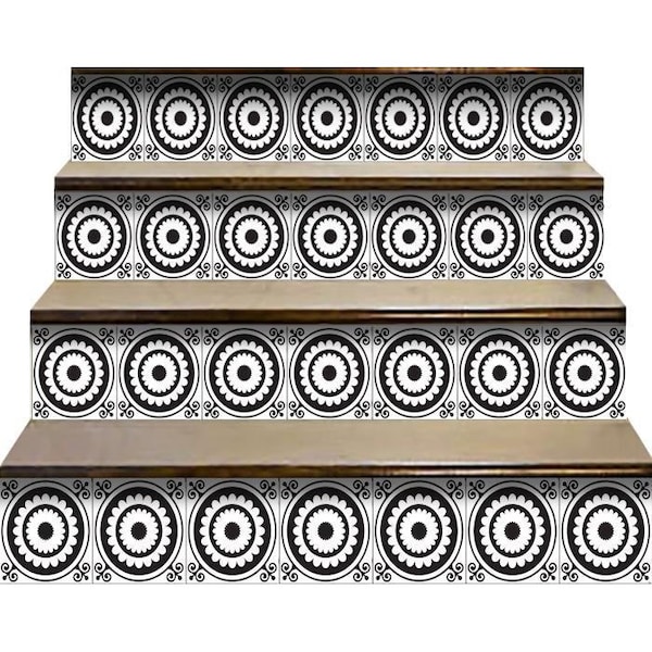 Homeroots 5 x 5 in. Black & White Posy Peel & Stick Removable Tiles - 399981