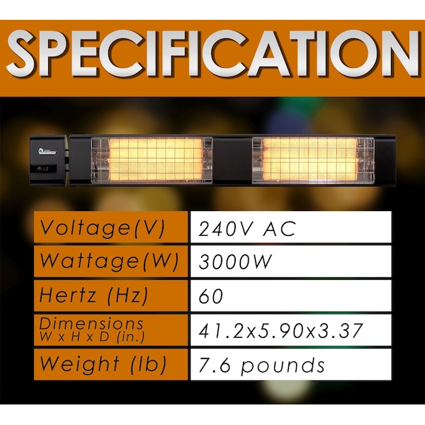 Dr Infrared Heater Black 3000-Watt, 240-Volt Indoor/Outdoor Electric Carbon Infrared Patio Heater with Remote Control - DR-239