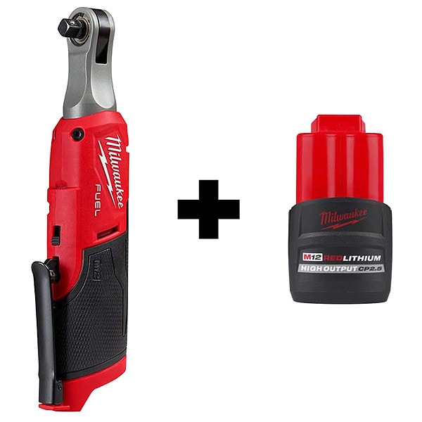 Milwaukee Tool M12 3/8" HS Ratchet, M12 HOCP2.5 Battery - 2567-20, 48-11-2425