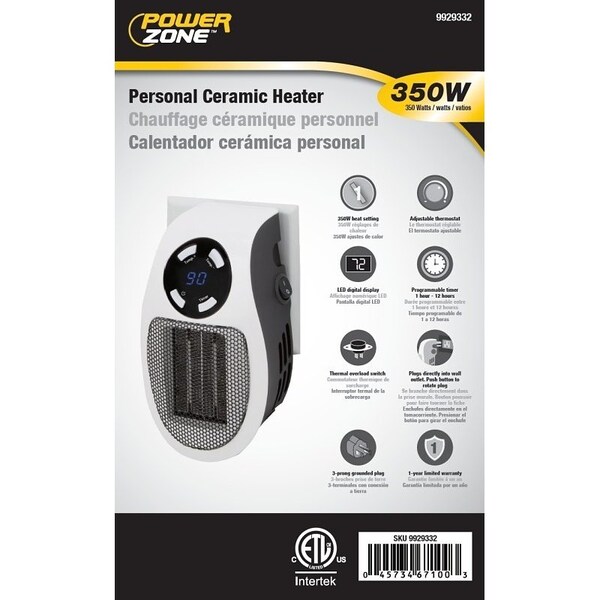 Powerzone PowerZone MH-04 Ceramic Heater, Wall Outlet, 350W - MH-04