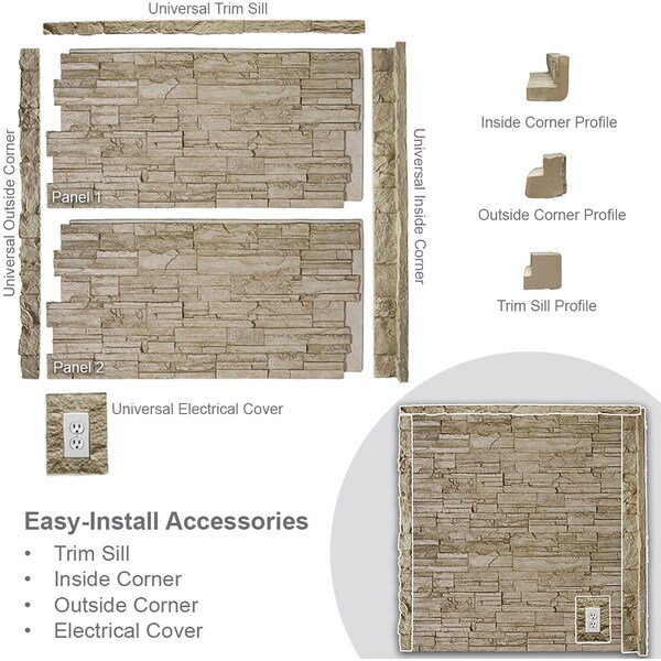 Ekena Millwork 49"W x 25 1/2"H x 1 1/4"D Acadia Ledge Stacked Stone, StoneWall Faux Stone Siding Panel, Sedona - PNU24X48ALSE