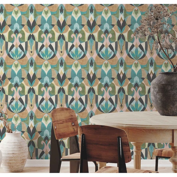 York Wallcoverings Malta Teal and Gold Wallpaper - MN1923