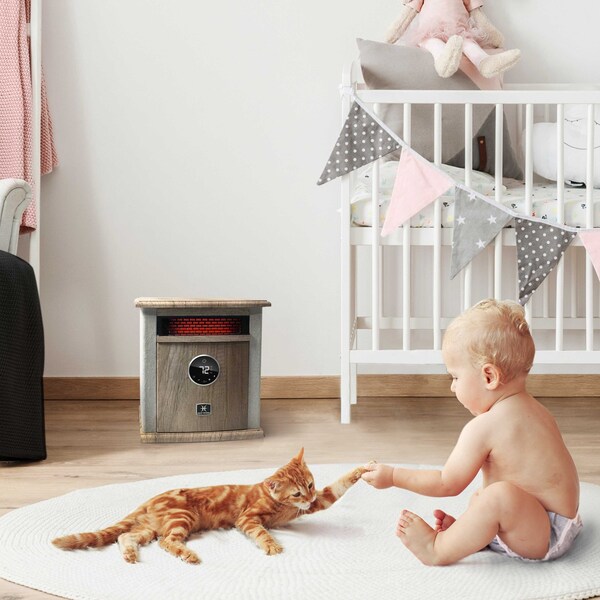 Heat Storm Infrared Space Heater, Floor Style, Cabinet Design, 1500 Watts, Digital Thermostat, 120 Volt, Tan - HS-1500-ILODT