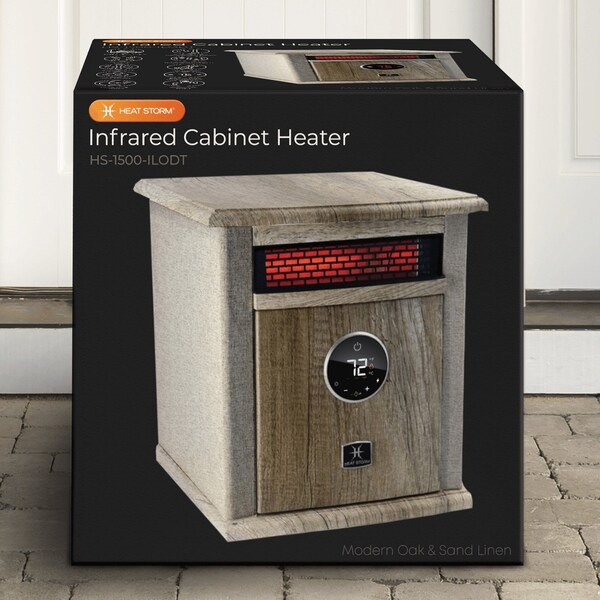 Heat Storm Infrared Space Heater, Floor Style, Cabinet Design, 1500 Watts, Digital Thermostat, 120 Volt, Tan - HS-1500-ILODT