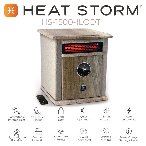 Heat Storm Infrared Space Heater, Floor Style, Cabinet Design, 1500 Watts, Digital Thermostat, 120 Volt, Tan - HS-1500-ILODT