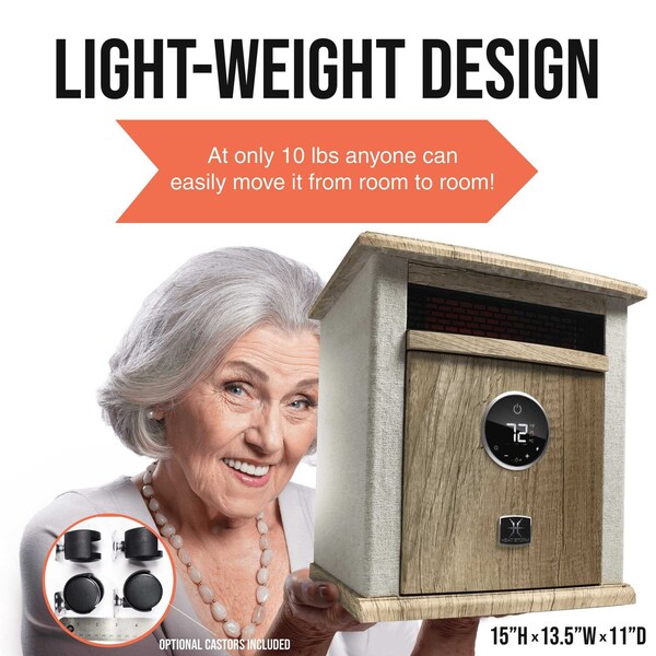 Heat Storm Infrared Space Heater, Floor Style, Cabinet Design, 1500 Watts, Digital Thermostat, 120 Volt, Tan - HS-1500-ILODT