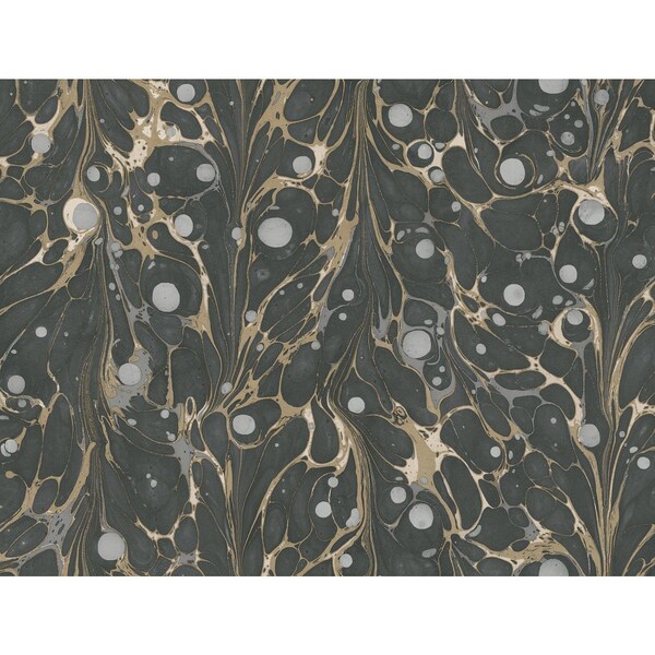 York Wallcoverings Marbled Endpaper Black and Gold Wallpaper - NV5591