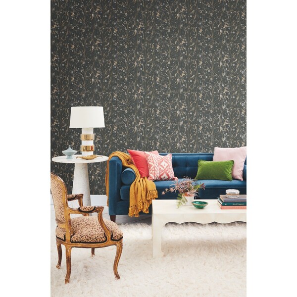 York Wallcoverings Marbled Endpaper Black and Gold Wallpaper - NV5591