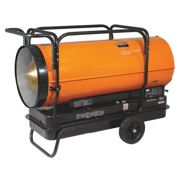 Dayton Portable Oil and Kerosene Torpedo Heater, 650,000 BtuH, 3,600 cfm, 13,500 sq ft Heat Area 50 gal - 4XA50