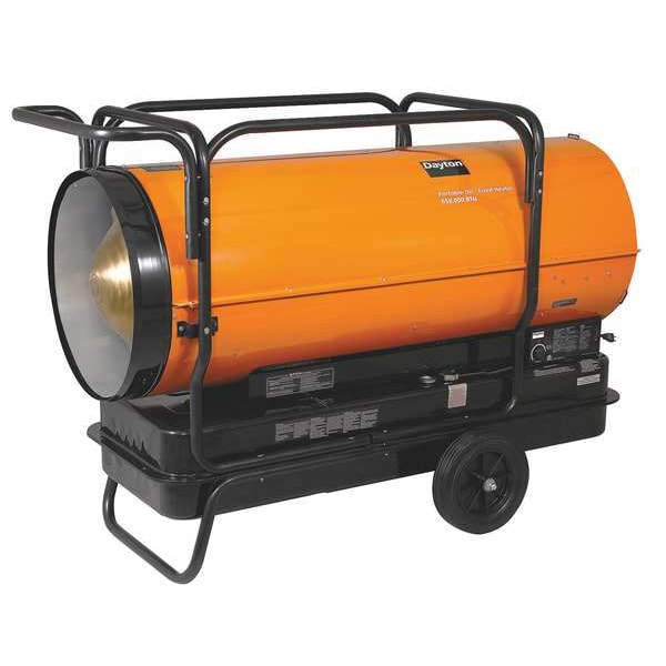 Dayton Portable Oil and Kerosene Torpedo Heater, 650,000 BtuH, 3,600 cfm, 13,500 sq ft Heat Area 50 gal - 4XA50