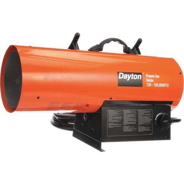 Dayton Portable Gas Torpedo Heater, Liquid Propane, Continuous Spark, 120,000 to 150,000 BtuH, 25 1/2 in L - 3VE58