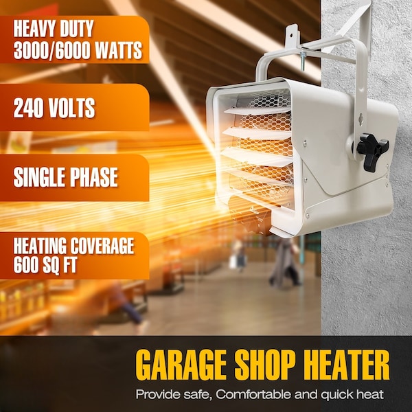 Dr Infrared Heater Wall/Ceiling Mounted 240-Volt Hardwired Shop Garage Commercial Heater, 3000-watt/6000-watt - DR-966