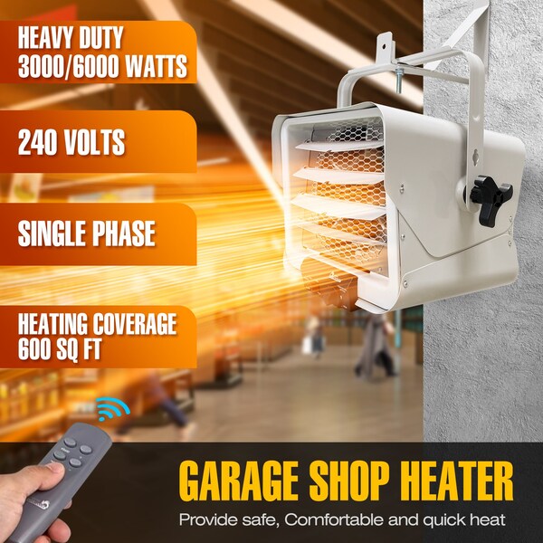 Dr Infrared Heater Wall/Ceiling Mounted 240-Volt Hardwired Shop Garage Commercial Heater, 3000-watt/6000-watt - DR-966