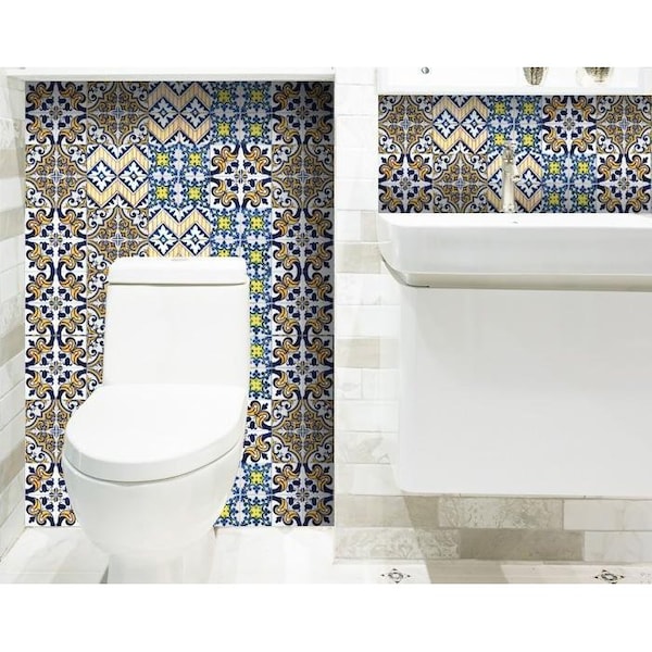 Homeroots 5 x 5 in. Addison Multi Mosaic Blue Peel & Stick Tiles - 400261