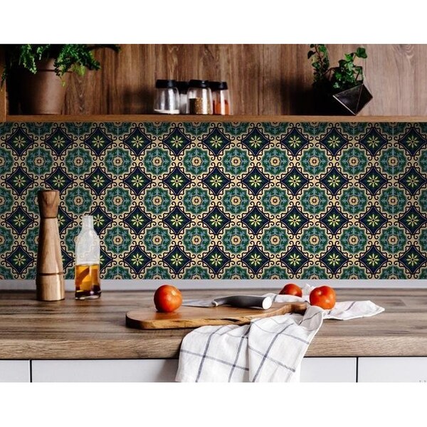 Homeroots 8 x 8 in. Agean Blue & Green Peel & Stick Tiles - 400059