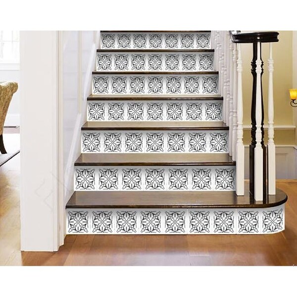 Homeroots 5 x 5 in. White & Black Cross Peel & Stick Removable Tiles - 399931