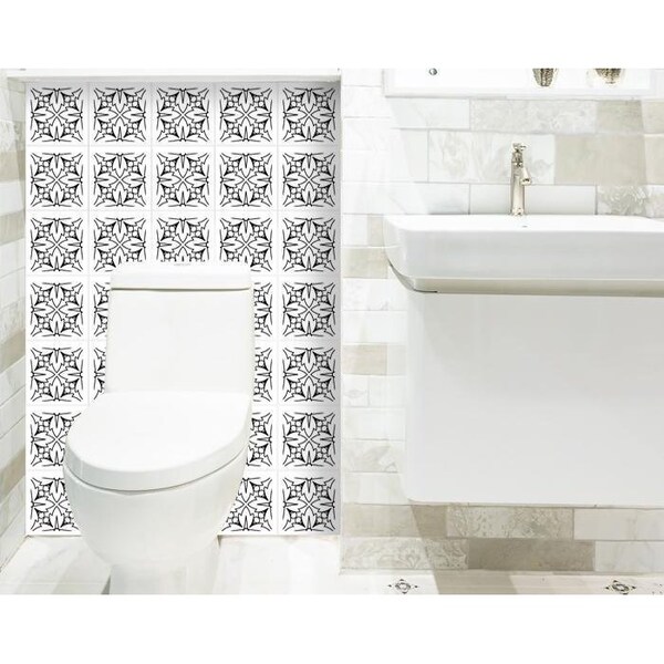 Homeroots 5 x 5 in. White & Black Cross Peel & Stick Removable Tiles - 399931