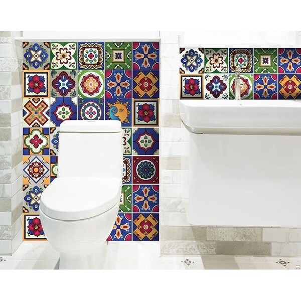 Homeroots 5 x 5 in. Mediterra Blue Celestial Mosaic Peel & Stick Removable Tiles - 400439