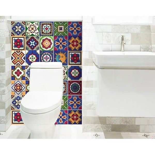 Homeroots 5 x 5 in. Mediterra Blue Celestial Mosaic Peel & Stick Removable Tiles - 400439