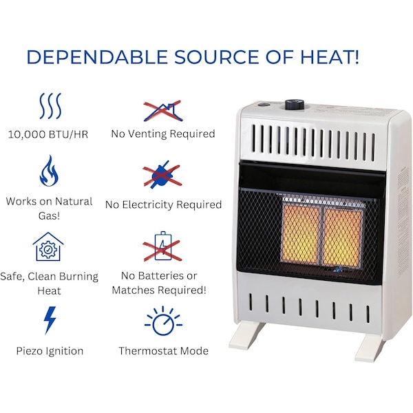 Procom Heating Natural Gas Ventless Infrared Plaque Heater with Base Feet, 10,000 BTU, T-Stat Control - MN100TPA-B