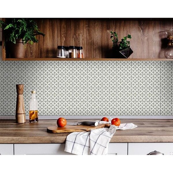 Homeroots 5 x 5 in. Sage Gray Fleur Removable Peel & Stick Tiles - 400396