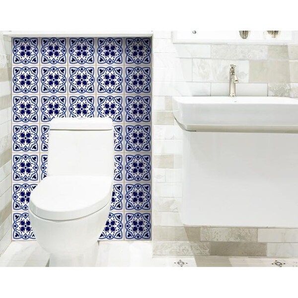 Homeroots 7 x 7 in. Blue & White Mosaic Peel & Stick Removable Tiles - 399828