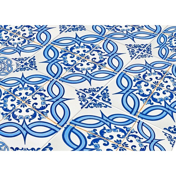 Homeroots 5 x 5 in. Blue & White Valencia Peel & Stick Tiles - 400111