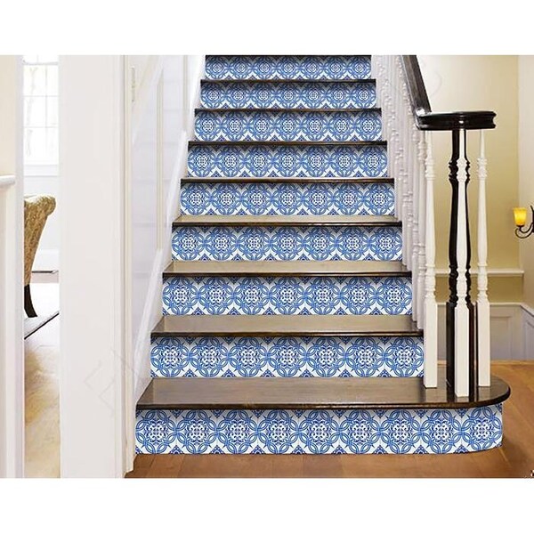 Homeroots 5 x 5 in. Blue & White Valencia Peel & Stick Tiles - 400111