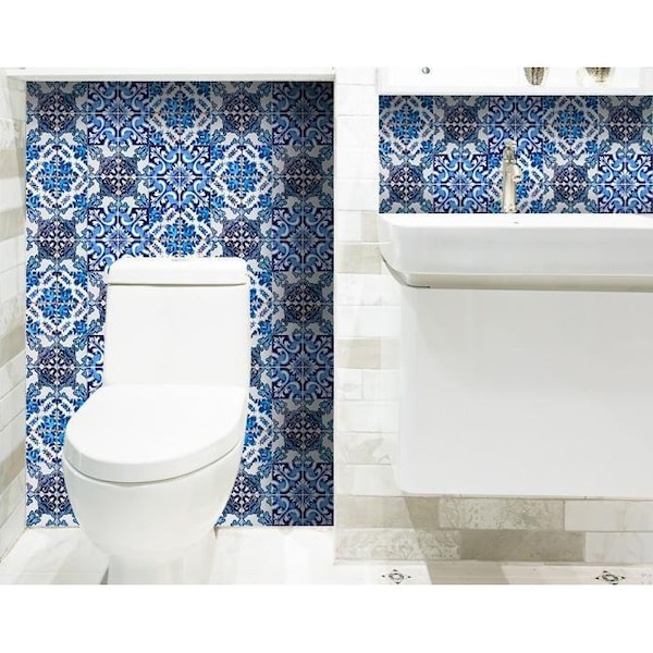 Homeroots 7 x 7 in. Blue Multi Mosaic Peel & Stick Tiles - 400213