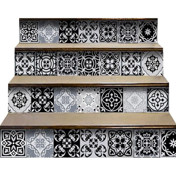 Homeroots 6 x 6 in. Black, White & Gray Mosaic Peel & Stick Tiles - 399872