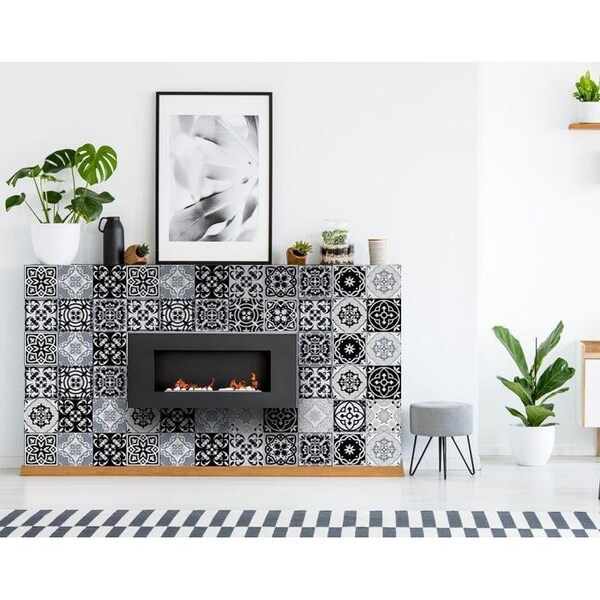 Homeroots 6 x 6 in. Black, White & Gray Mosaic Peel & Stick Tiles - 399872