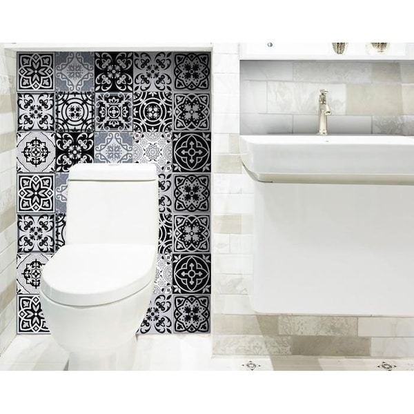 Homeroots 6 x 6 in. Black, White & Gray Mosaic Peel & Stick Tiles - 399872