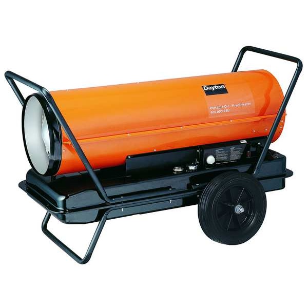 Dayton Portable Oil and Kerosene Torpedo Heater, 400,000 BtuH, 1,400 cfm, 8,500 sq ft Heat Area 29 gal - 3VE53