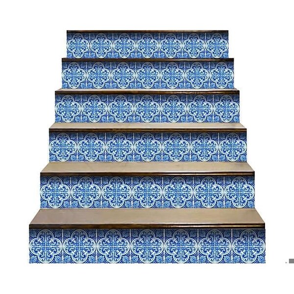 Homeroots 8 x 8 in. Blue & White Cross Peel & Stick Tiles - 400119