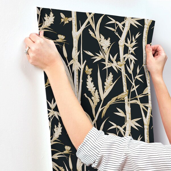 York Wallcoverings Bambou Toile Black Wallpaper - RT7834
