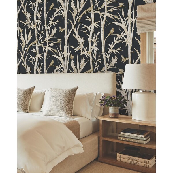 York Wallcoverings Bambou Toile Black Wallpaper - RT7834