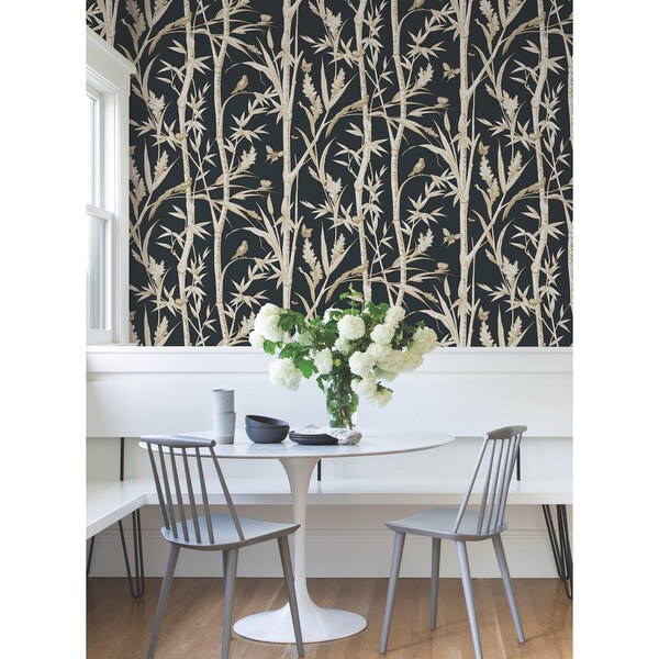 York Wallcoverings Bambou Toile Black Wallpaper - RT7834