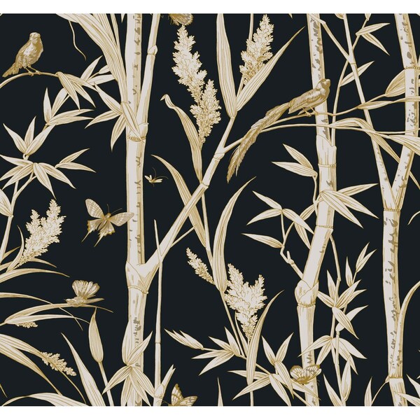 York Wallcoverings Bambou Toile Black Wallpaper - RT7834