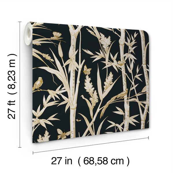 York Wallcoverings Bambou Toile Black Wallpaper - RT7834