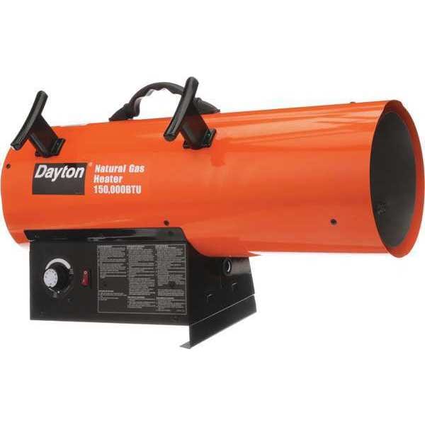 Dayton Portable Gas Torpedo Heater, Natural Gas, Intermittent Spark, 11 7/8 in Wx 25 9/16 in L - 3VE56