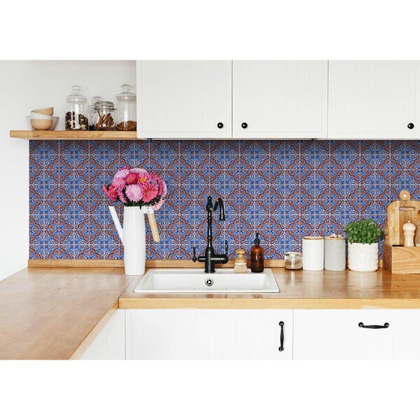 Homeroots 7 x 7 in. Blue Rust Zio Removable Peel & Stick Tiles - 400243